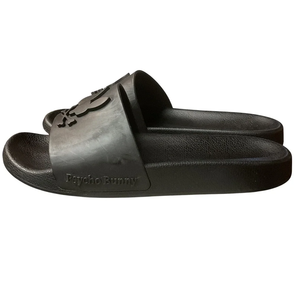 Psycho Bunny Men's Embossed Bunny Logo Casual Loungewear Slides Black Size 10